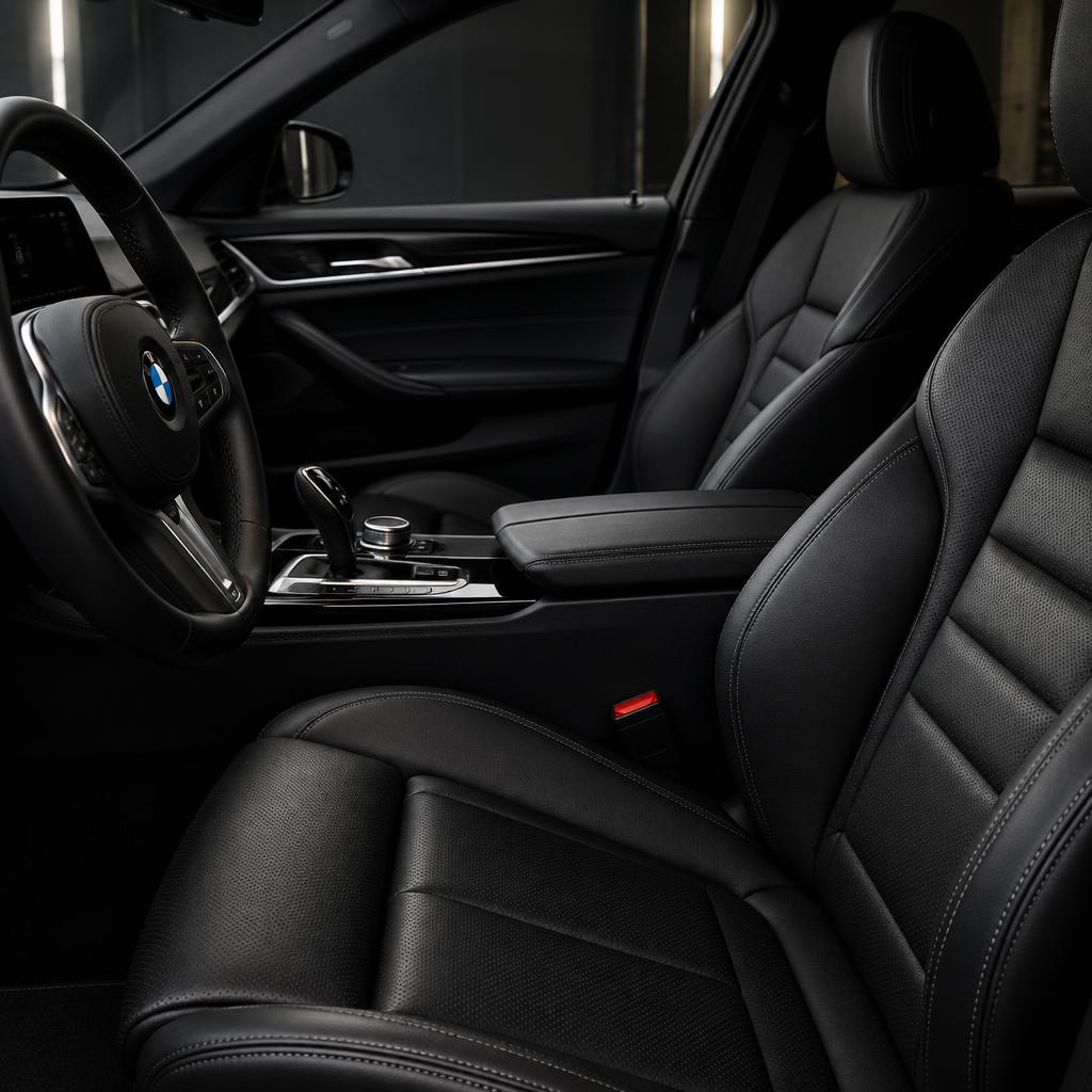 Pristine detailed car interior with spotless leather seats